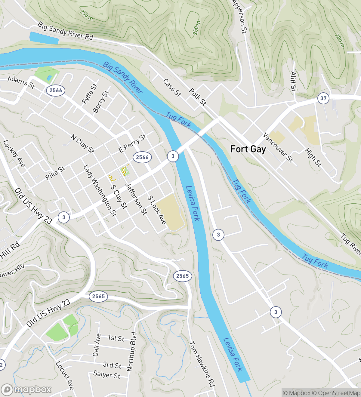 Map of 7 numbered scavenger hunt stops in Fort Gay