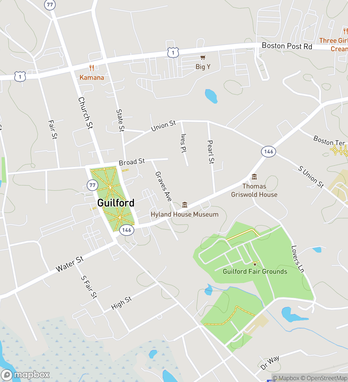 Guilford Center hunt map with 7 numbered stops