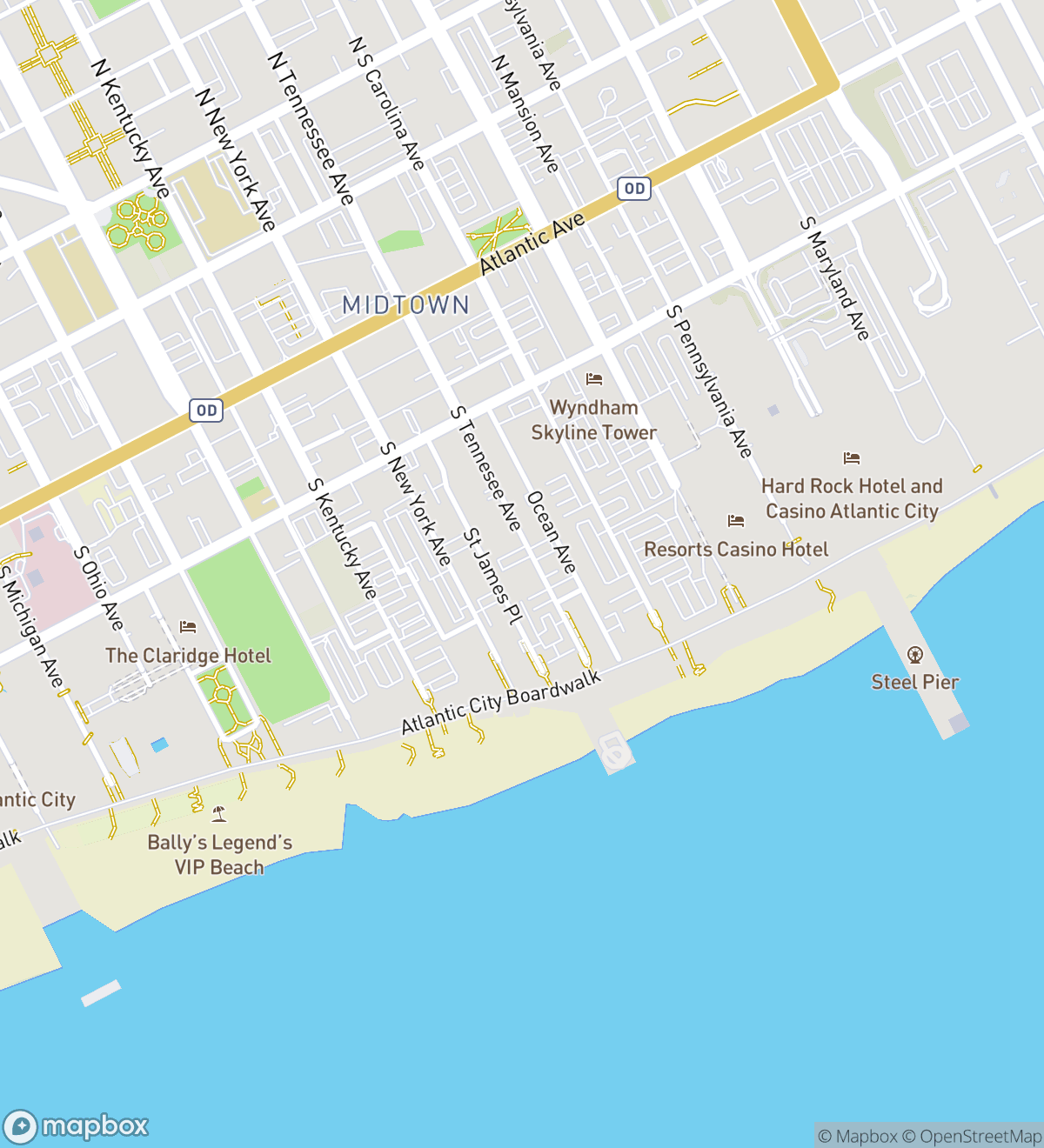 Atlantic City hunt map with 6 numbered stops