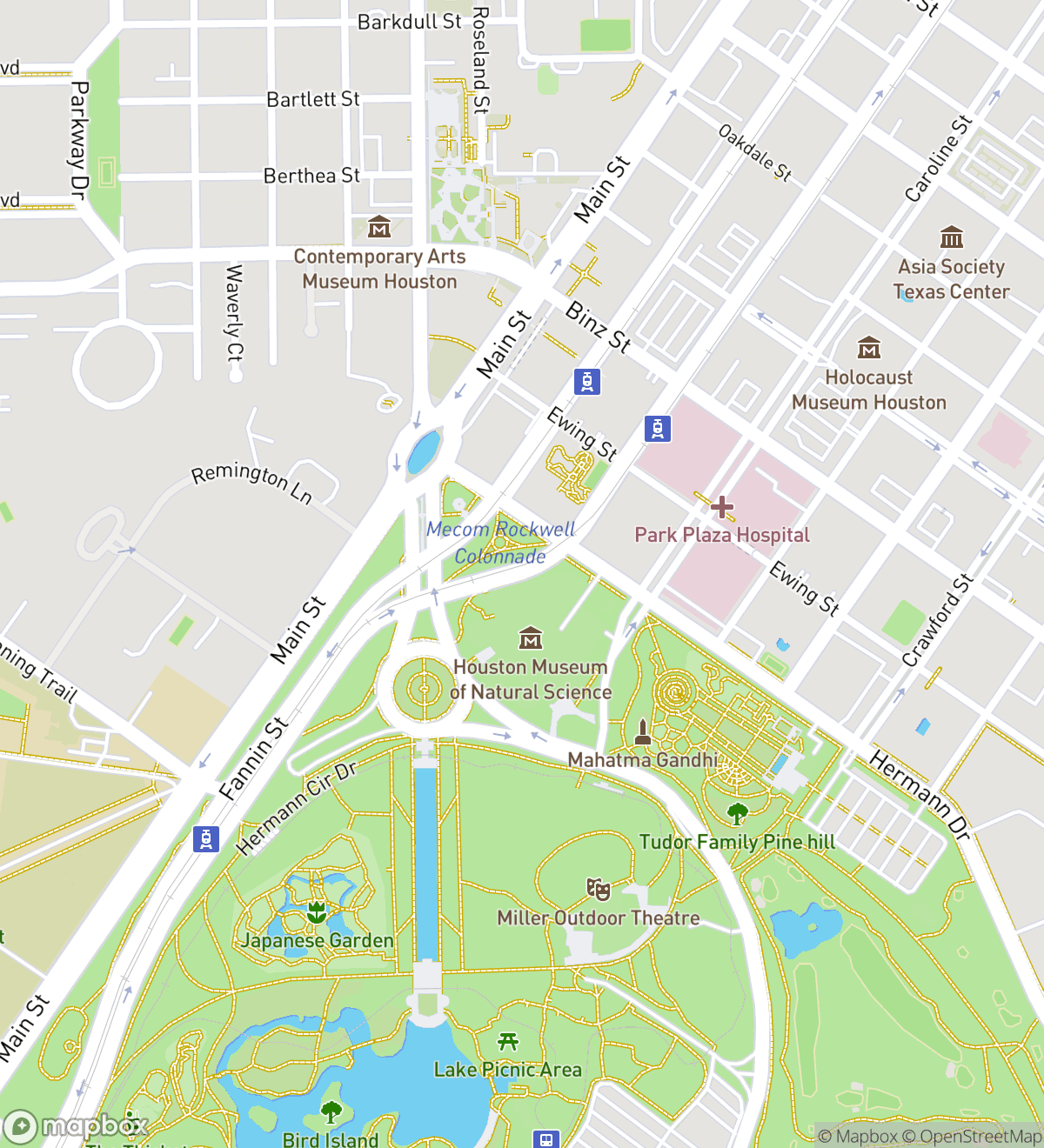 Houston hunt map with 8 numbered stops