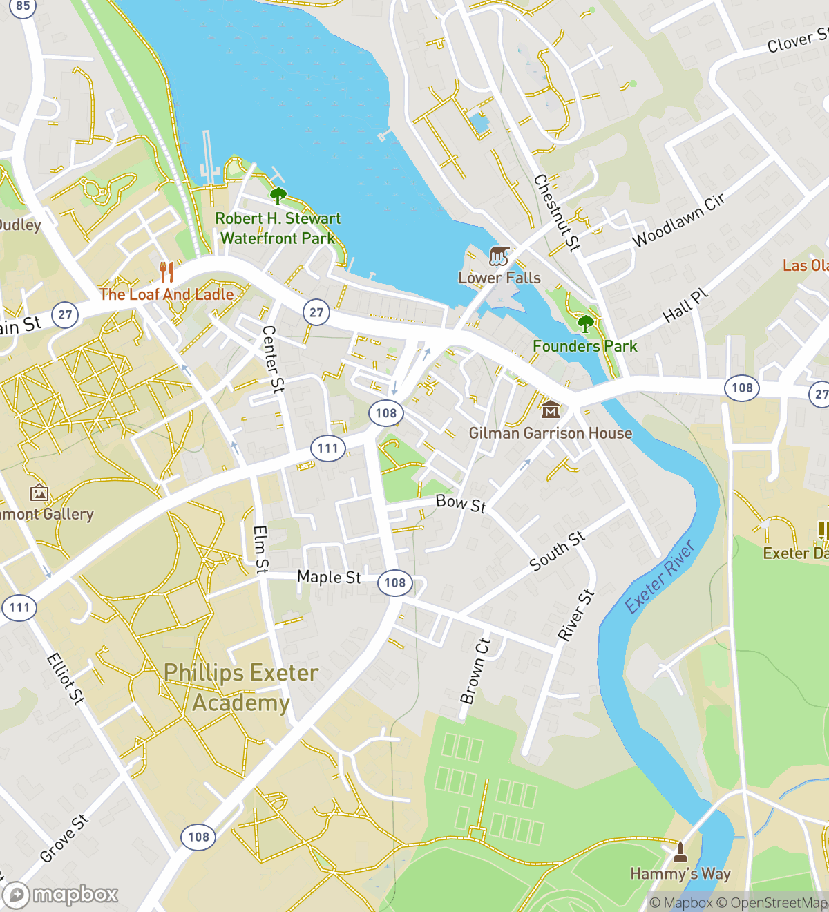 Exeter hunt map with 7 numbered stops