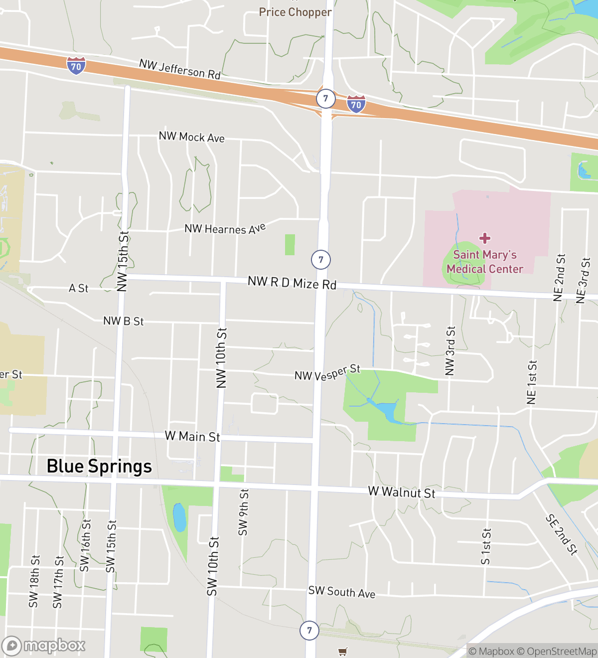 Blue Springs hunt map with 5 numbered stops