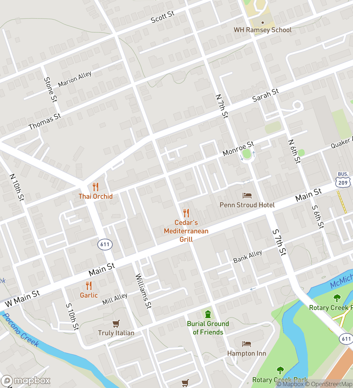 Stroudsburg hunt map with 6 numbered stops