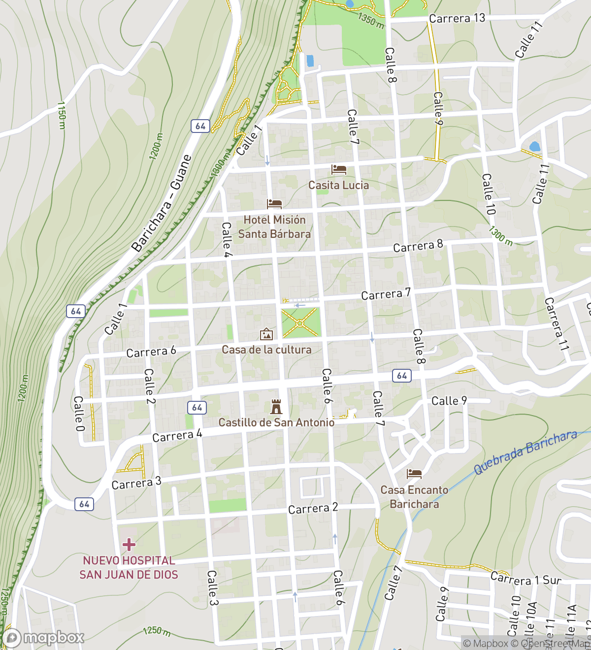 Map of 7 numbered scavenger hunt stops in Barichara