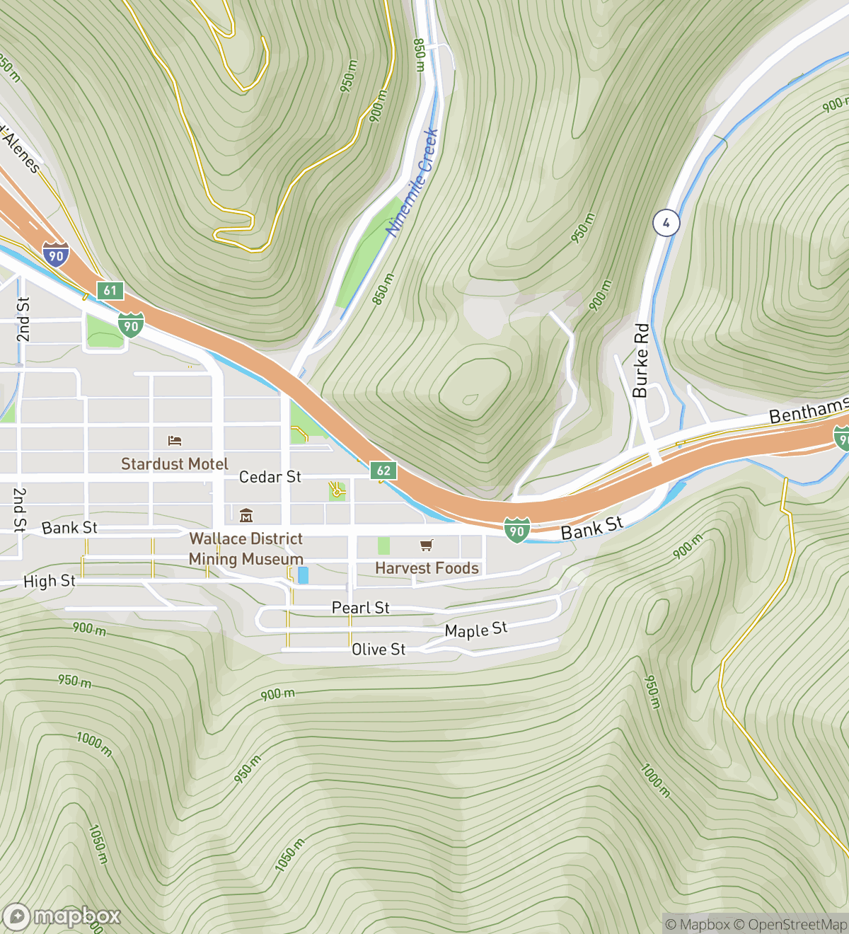 Map of 7 numbered scavenger hunt stops in Wallace