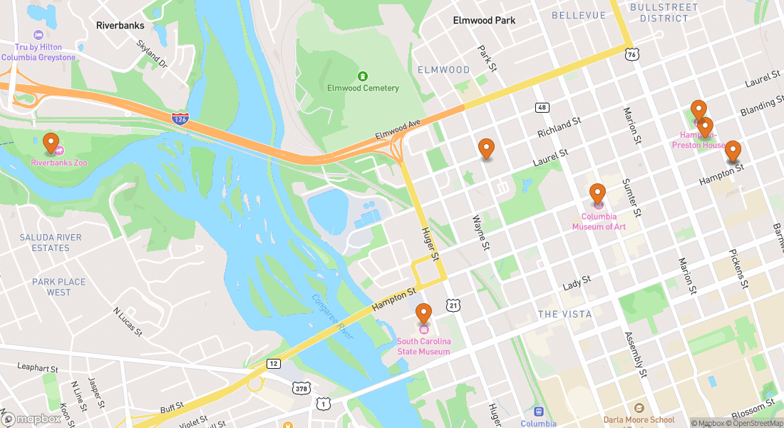 Carte montrant 8 lieux d'expériences à Columbia