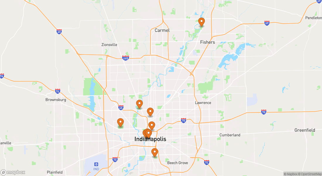 Karta som visar 10 upplevelser i Indianapolis