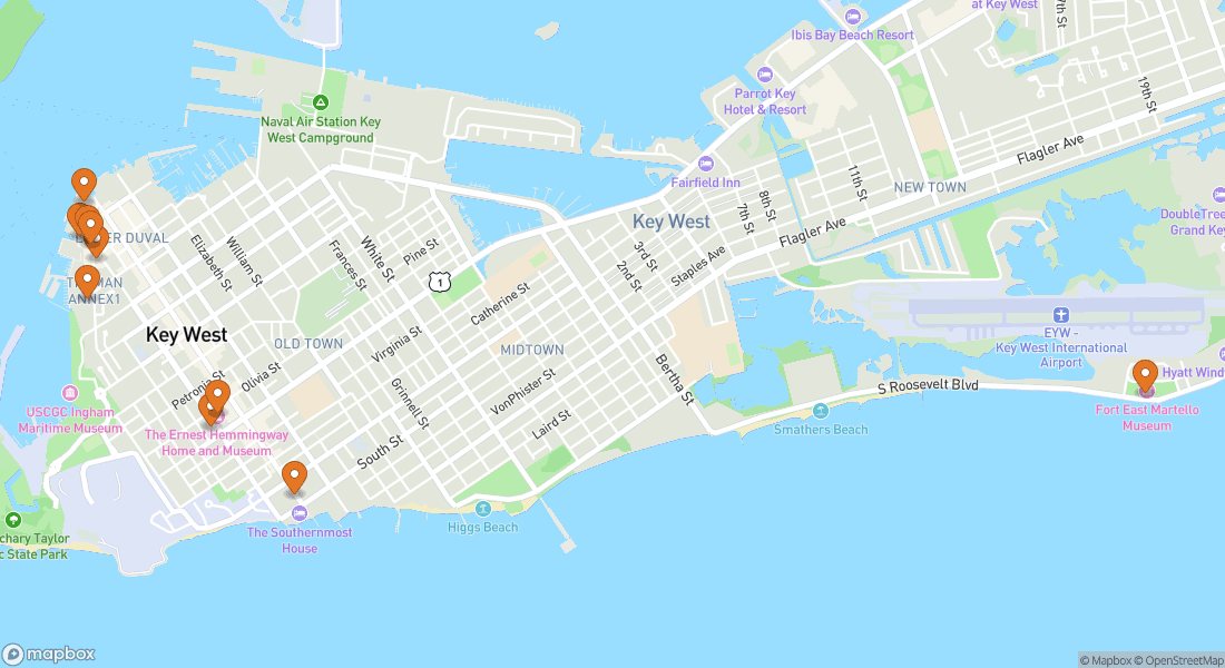 Karta som visar 10 Key West-upplevelser