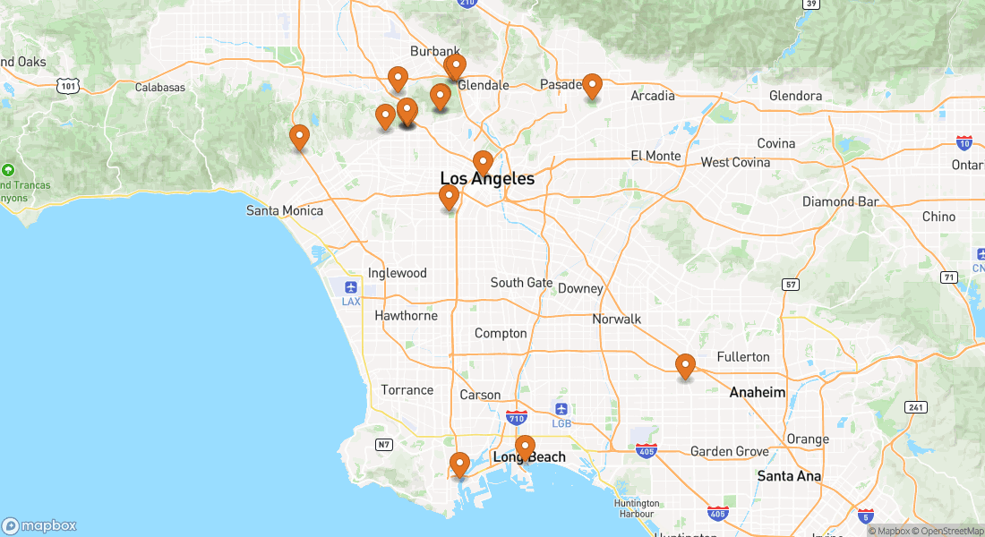 Kaart met 17 ervaringslocaties in Los Angeles