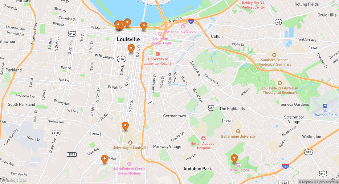10 Louisville deneyim noktasını gösteren harita