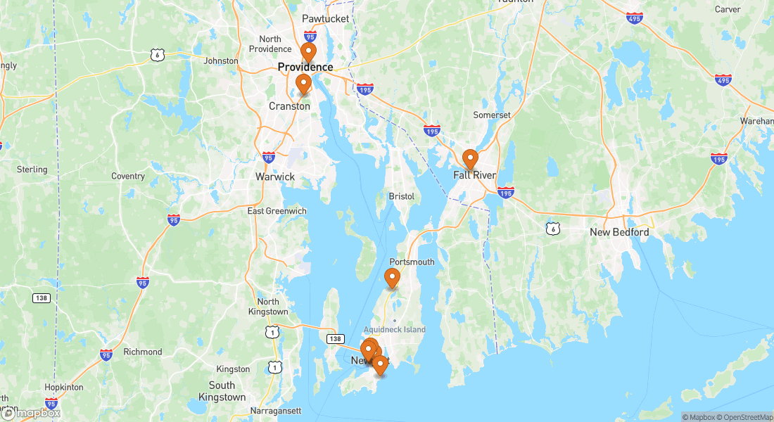 Carte montrant 9 lieux d'expérience à Newport