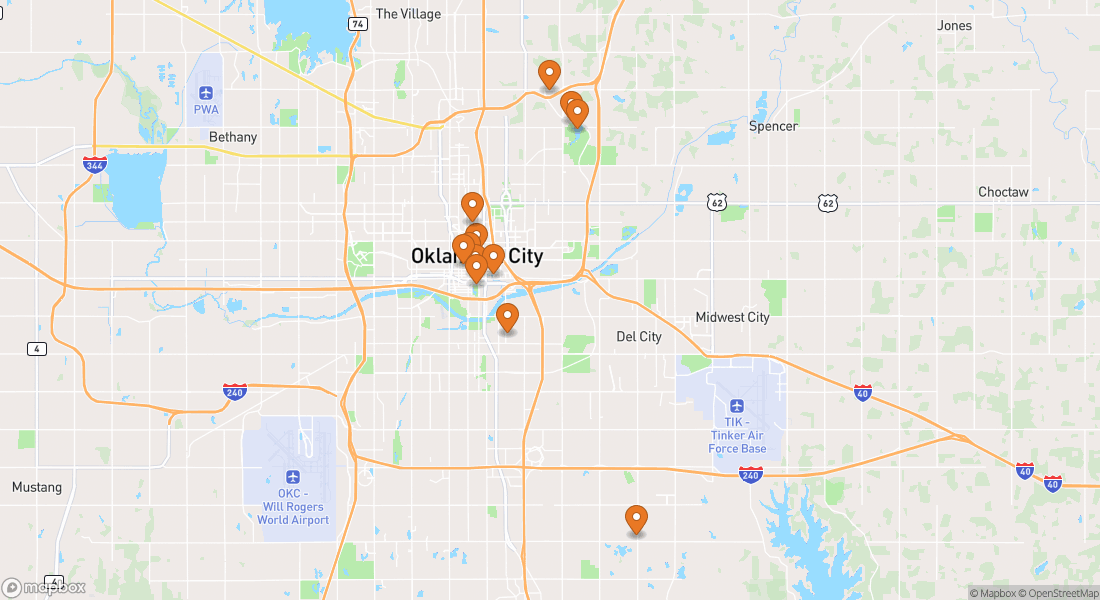 Térkép 12 oklahomai élményhelyszínnel