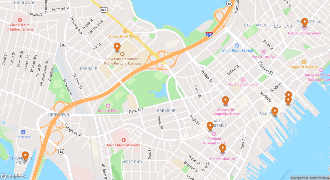 Carte montrant 9 lieux d'expériences à Portland
