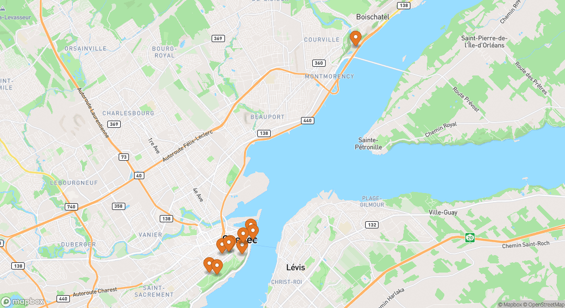 Carte montrant 10 lieux d'expériences à Québec