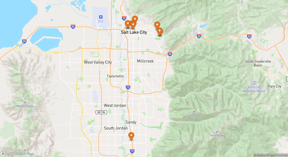 Karta som visar 9 upplevelseplatser i Salt Lake City