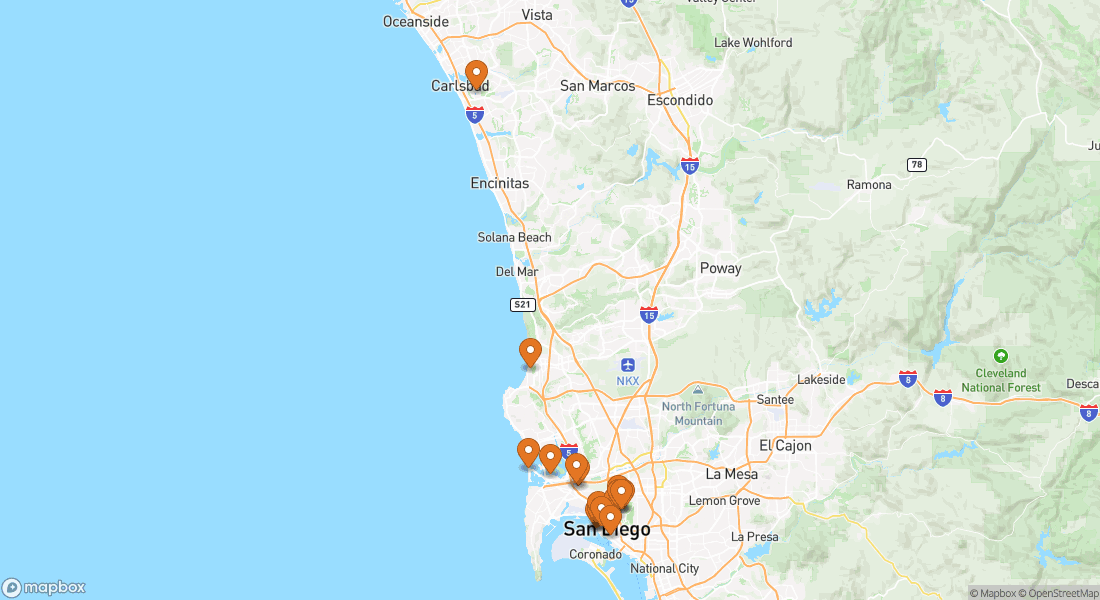 Haritada 16 San Diego deneyim konumu gösteriliyor
