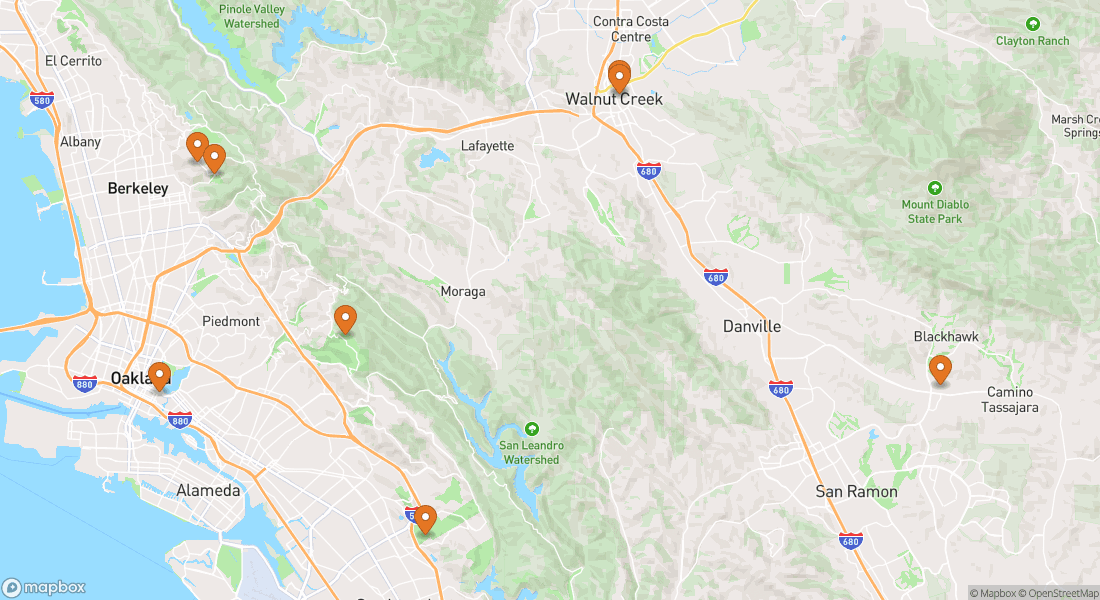 Karta som visar 8 platser för upplevelser i Walnut Creek