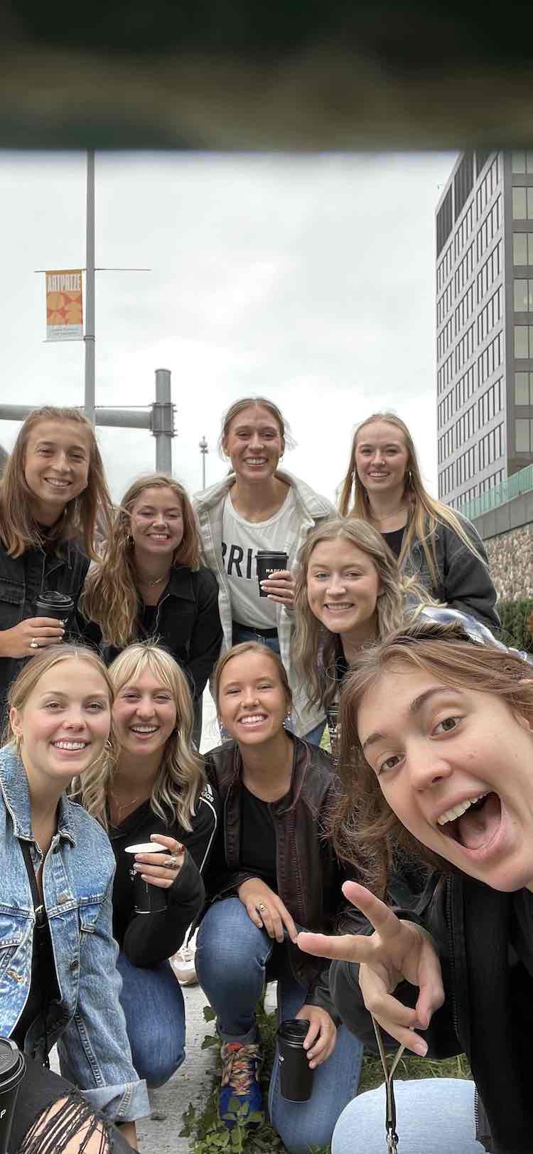 Bachelorette group taking a selfie during their scavenger hunt