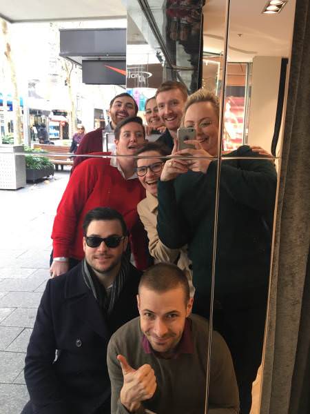 A team from Microsoft bonding through a teamwork game