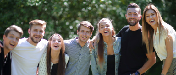 Group toasting during a bar crawl scavenger hunt