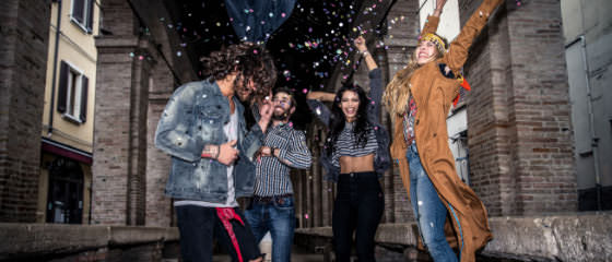 Friends laughing together on a night out