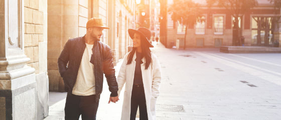 Couple and friends enjoying a spooky ghost walk
