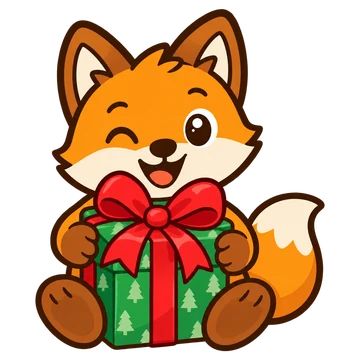 Foxtrot hugging a wrapped holiday gift